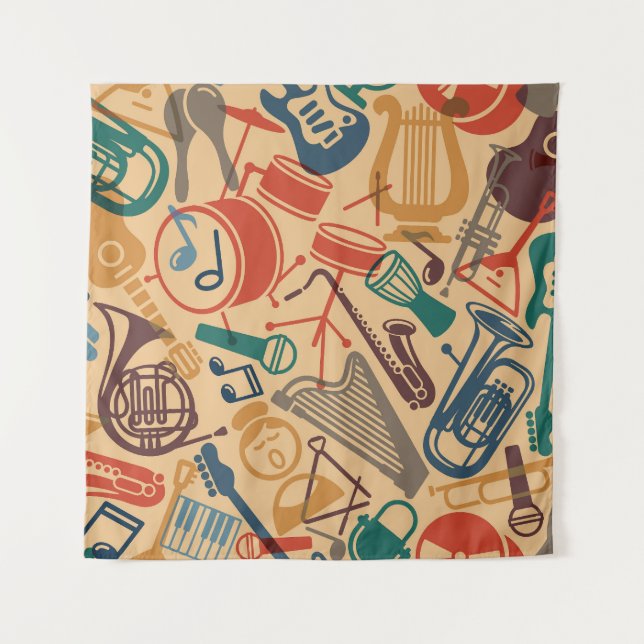 Musical Instruments Vintage Seamless Background Tapestry (Front)