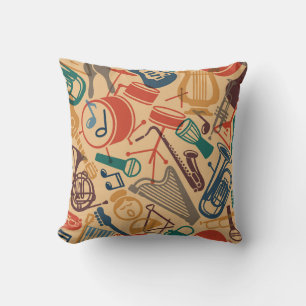 Musical Instruments Vintage Seamless Background Throw Pillow