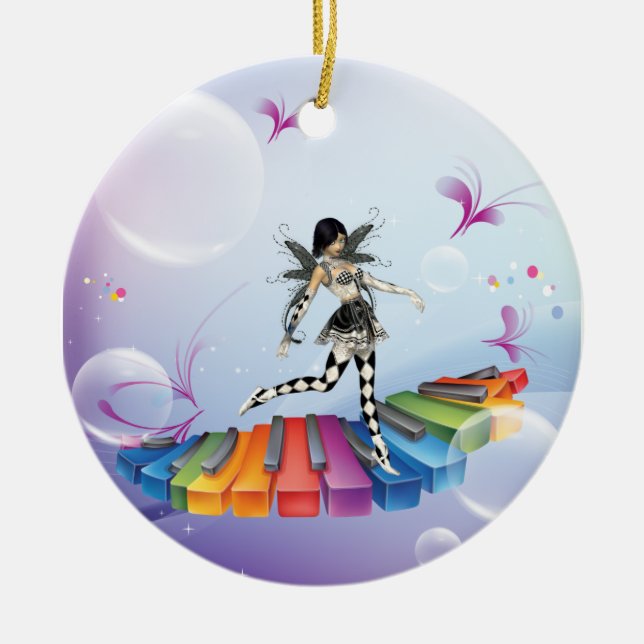 Musical Keyboard Faerie Ceramic Ornament (Front)