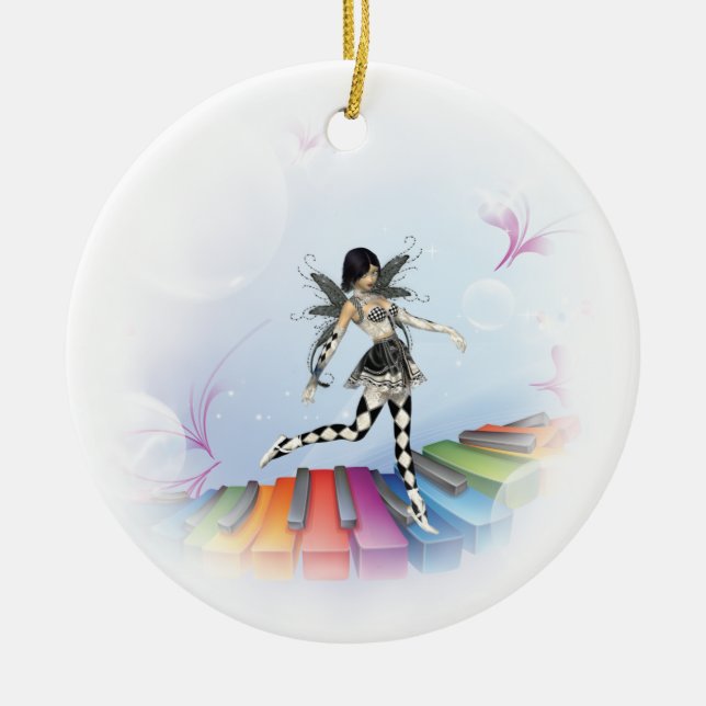 Musical Keyboard Faerie Vignette Ceramic Ornament (Front)
