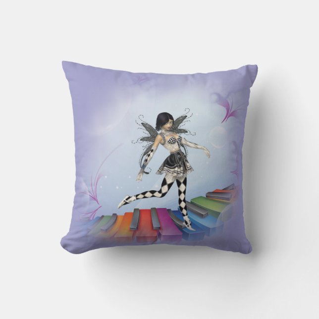 Musical Keyboard Faerie Vignette Throw Pillow (Front)
