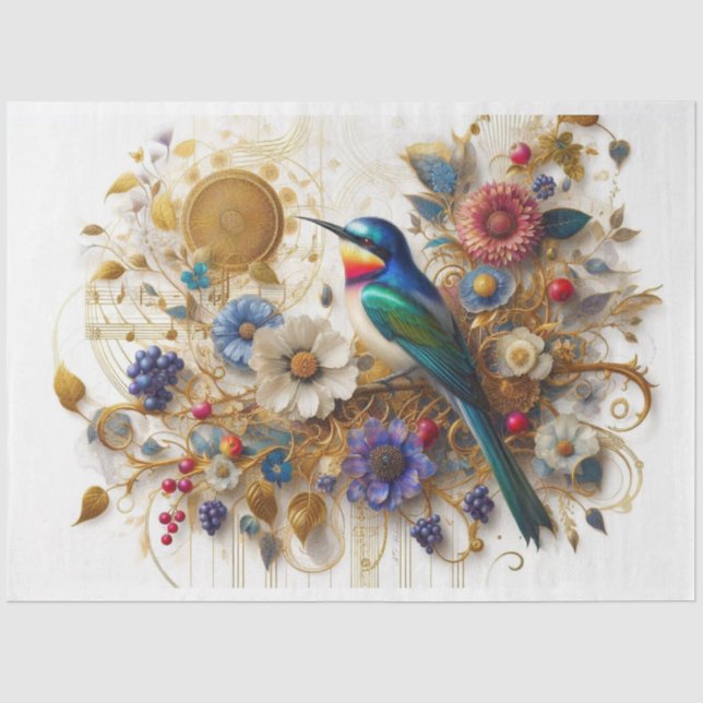 Musical Medley Song Bird Decoupage  Tissue Paper (Front)