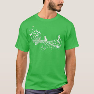 Musical Music Notes With Cat Butterflies I Ladies T-Shirt