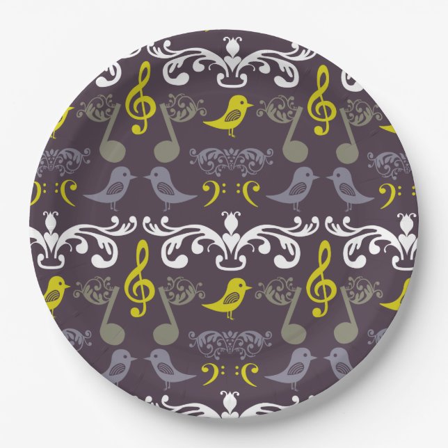 Musical Note and Birds Paper Plate (Front)