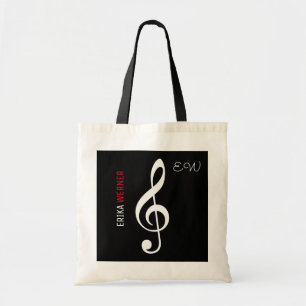 musical note black tote with your own name bag