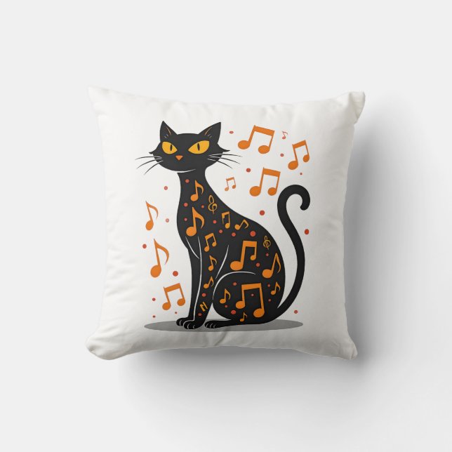 Musical Note Cat Halloween Tee  Music Note Throw Pillow (Front)
