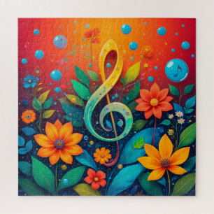 Musical Note Colourful Flower Pattern Jigsaw Puzzle