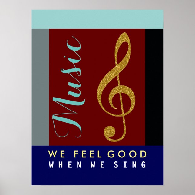 musical note, golden treble clef, music theme poster (Front)