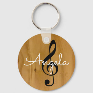 musical note on wood with name keychain