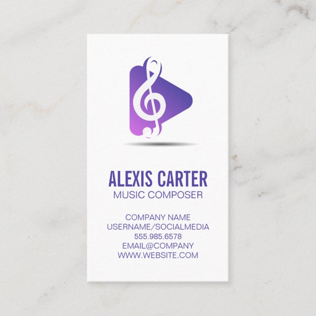 Musical Note Play Button Logo Business Card (Front)