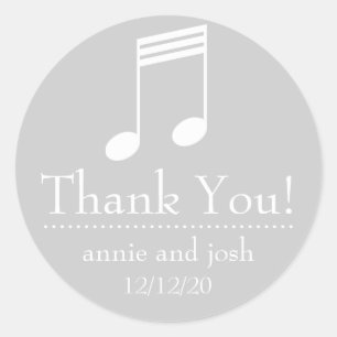 Musical Note Thank You Labels (Silver / White)