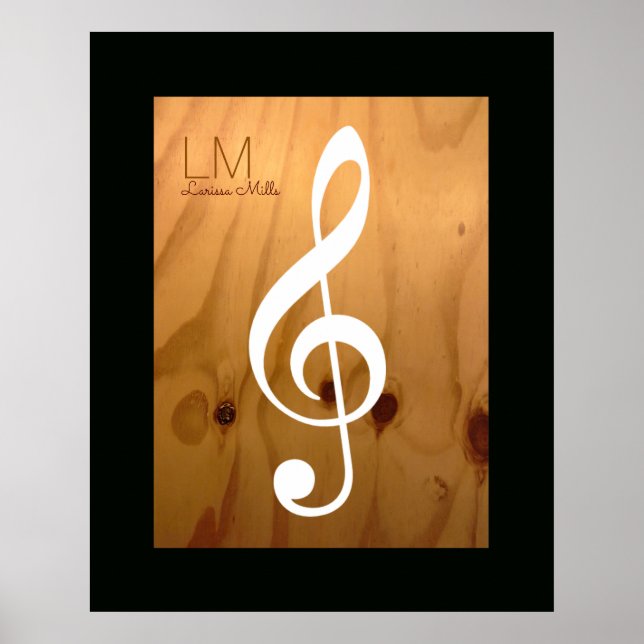 Musical Note, treble clef on Wood, personalized Poster (Front)