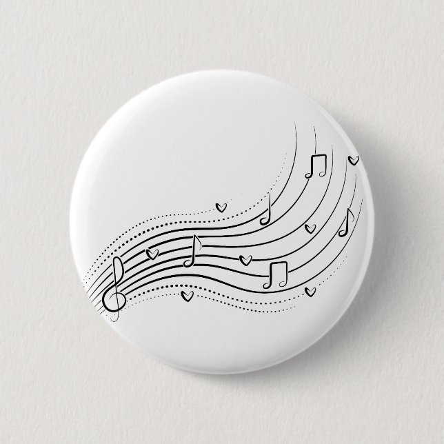 Musical note wave, black line clipart 2 inch round button (Front)