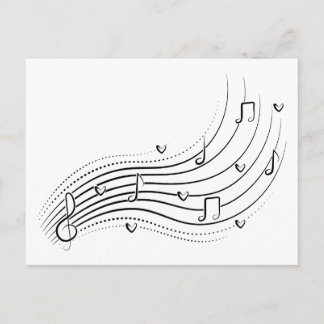 Musical note wave, black line clipart announcement postcard