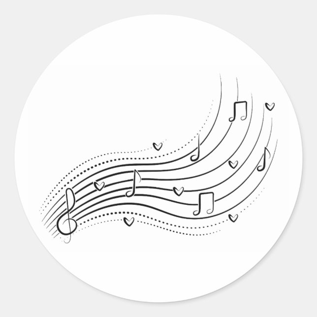 Musical note wave, black line clipart classic round sticker (Front)