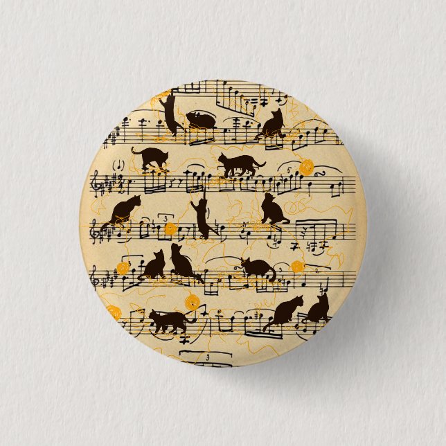 Musical notes and kittens 1 inch round button (Front)