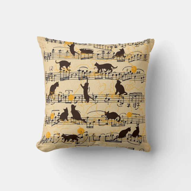 Musical notes and kittens throw pillow (Front)