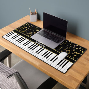 Musical Notes and Piano Black and Gold coloured Desk Mat