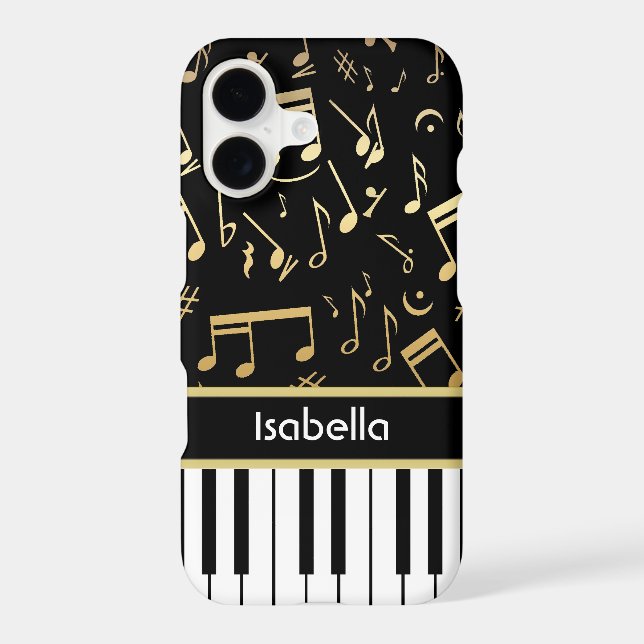 Musical Notes and Piano Keys Black and Gold (Back)