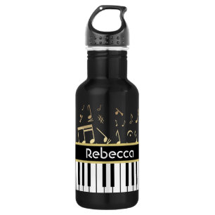 Musical Notes and Piano Keys Black and Gold 532 Ml Water Bottle