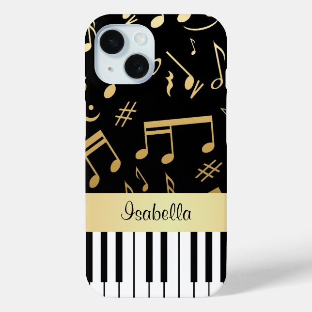 Musical Notes and Piano Keys Black and Gold Case-Mate iPhone Case (Back)