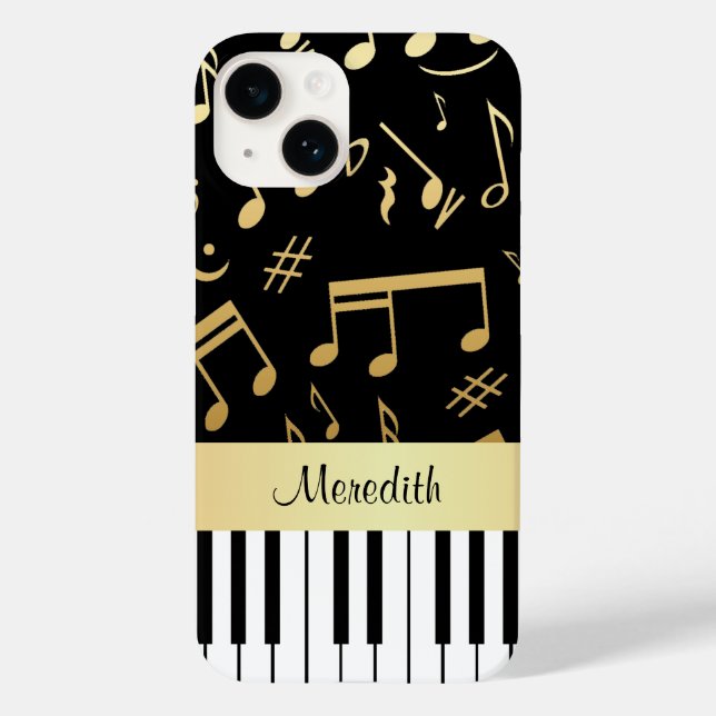 Musical Notes and Piano Keys Black and Gold Case-Mate iPhone Case (Back)