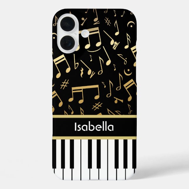 Musical Notes and Piano Keys Black and Gold Case-Mate iPhone Case (Back)