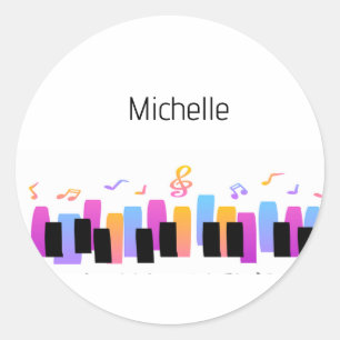 Musical Notes and Piano Keys Black and Gold Classic Round Sticker