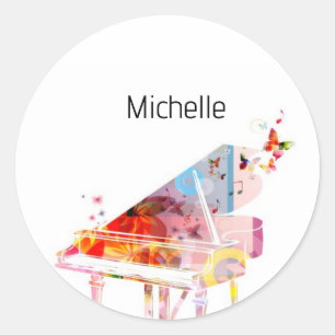 Musical Notes and Piano Keys Black and Gold Classic Round Sticker