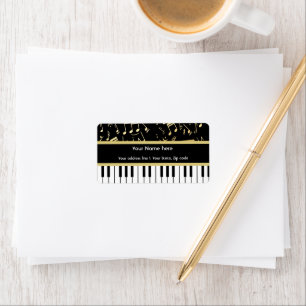 Musical Notes and Piano Keys Black and Gold Label