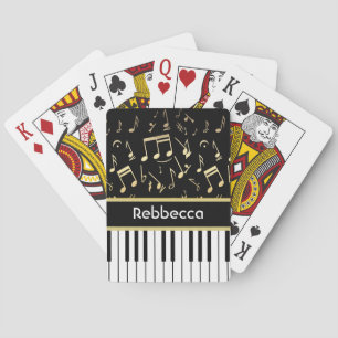 Musical Notes and Piano Keys Black and Gold Playing Cards
