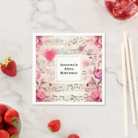 Musical Notes and Roses Vintage Design Birthday