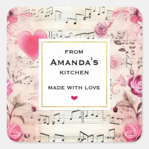 Musical Notes and Roses Vintage Design Kitchen Square Sticker