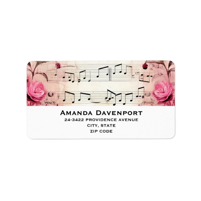 Musical Notes and Roses Vintage Design Label (Front)