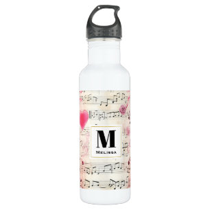 Musical Notes and Roses Vintage Design Monogram 710 Ml Water Bottle