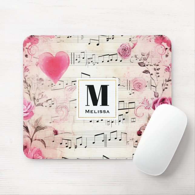 Musical Notes and Roses Vintage Design Mouse Pad (With Mouse)