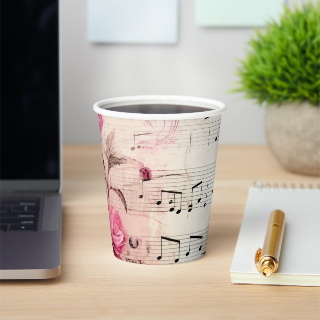 Musical Notes and Roses Vintage Design Paper Cups (Insitu)