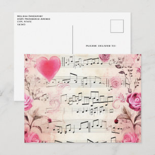  Musical Notes and Roses Vintage Design Postcard