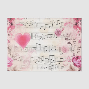 Musical Notes and Roses Vintage Design Tissue Paper