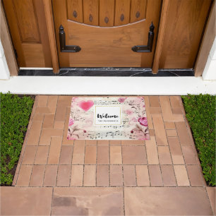 Musical Notes and Roses Vintage Design Welcome Doormat