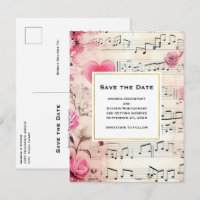 Musical Notes and Roses Vintage Save the Date
