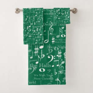Musical Notes and Symbols, Christmas Carols Bath Towel Set