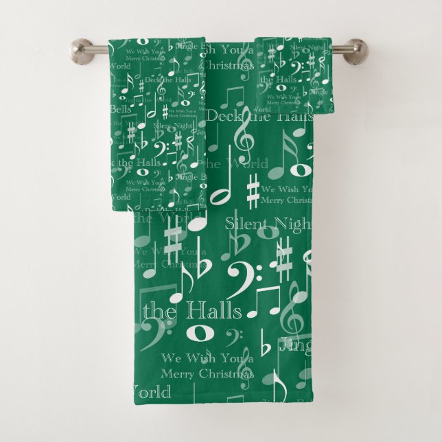 Musical Notes and Symbols, Christmas Carols Bath Towel Set (Insitu)