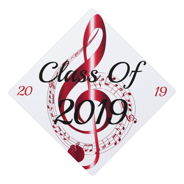 Musical Notes and Symbols, Clasas of 2019 on a Graduation Cap Topper (Front)