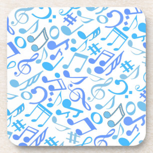Musical Notes and symbols Pattern blue.b White Coaster