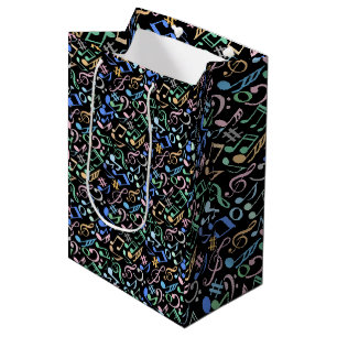 Musical Notes and symbols Pattern pastel. Black BG Medium Gift Bag