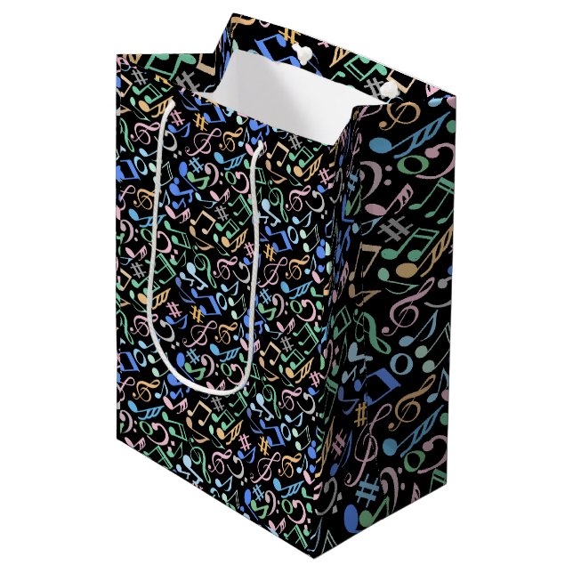 Musical Notes and symbols Pattern pastel. Black BG Medium Gift Bag (Front Angled)