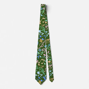 Musical Notes and symbols Pattern pastel.DGreen BG Tie