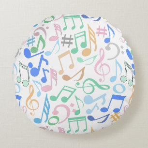Musical Notes and symbols Pattern pastel.w Round Pillow