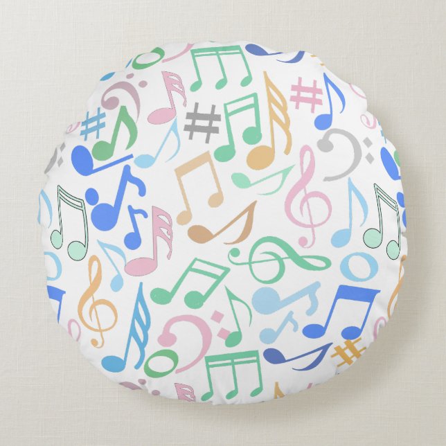 Musical Notes and symbols Pattern pastel.w Round Pillow (Front)